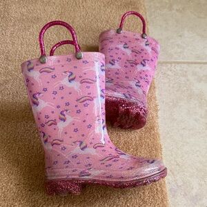 Pink Unicorn Glitter Kids Rain Boots light up Sz 7/8